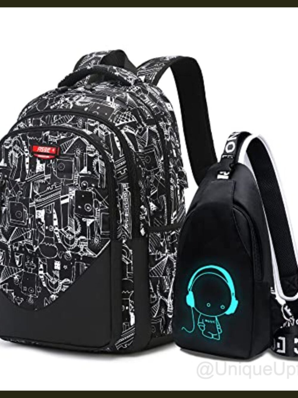 Nylon Waterproof School Backpack Set Luminous Satchel for Teens